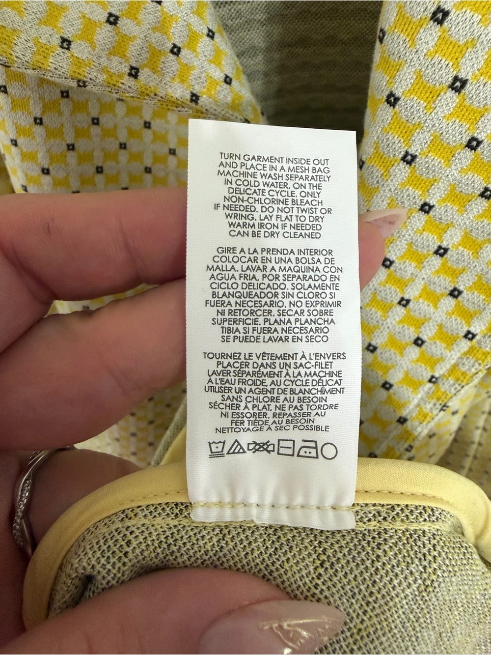CAbi Hobnob Topper - Yellow Patterned Double-Breasted Peacoat with Ruffle Hem - Picture 6 of 10
